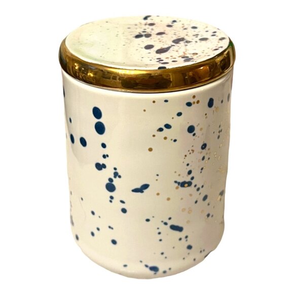 Anthropologie Other - 🚨CLEARANCE!! Anthropologie - Gold/Blue Speckled White Ceramic Jar